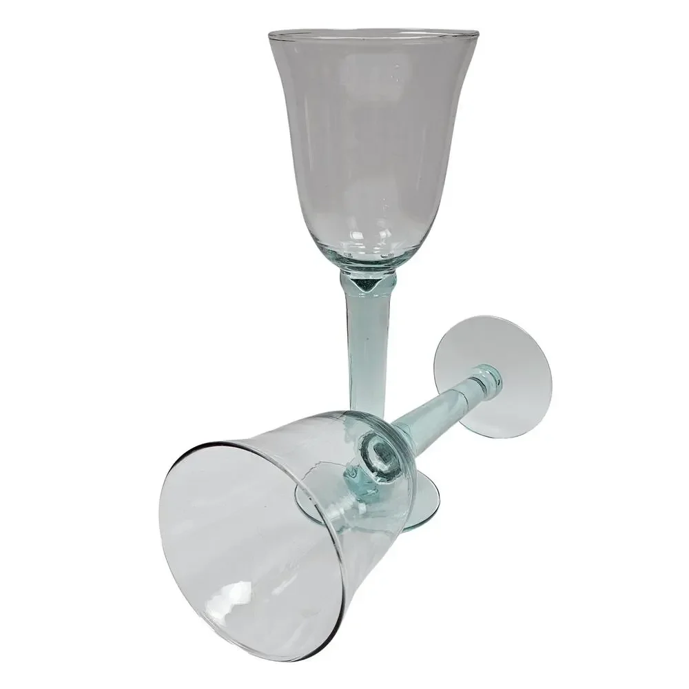 Vintage Hand-Blown Aqua Stemmed Glasses, Retro Wine/Water Goblets, Retro Barware